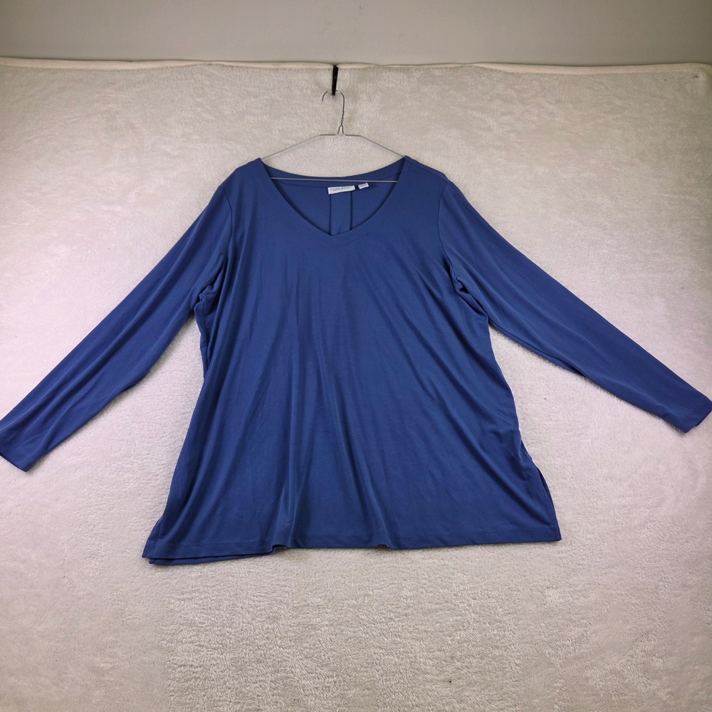 Susan Graver Modern Essentials Blue V-Neck Long Sleeve Pleat Back Tunic XLP